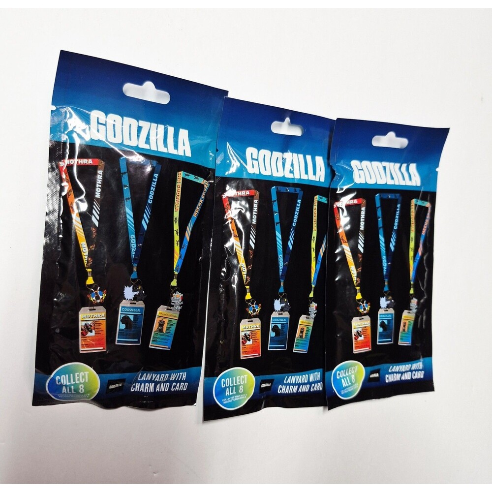 ​Lot of 3 Godzilla Mystery Lanyards with Charm & Card Holder New Sealed Blind